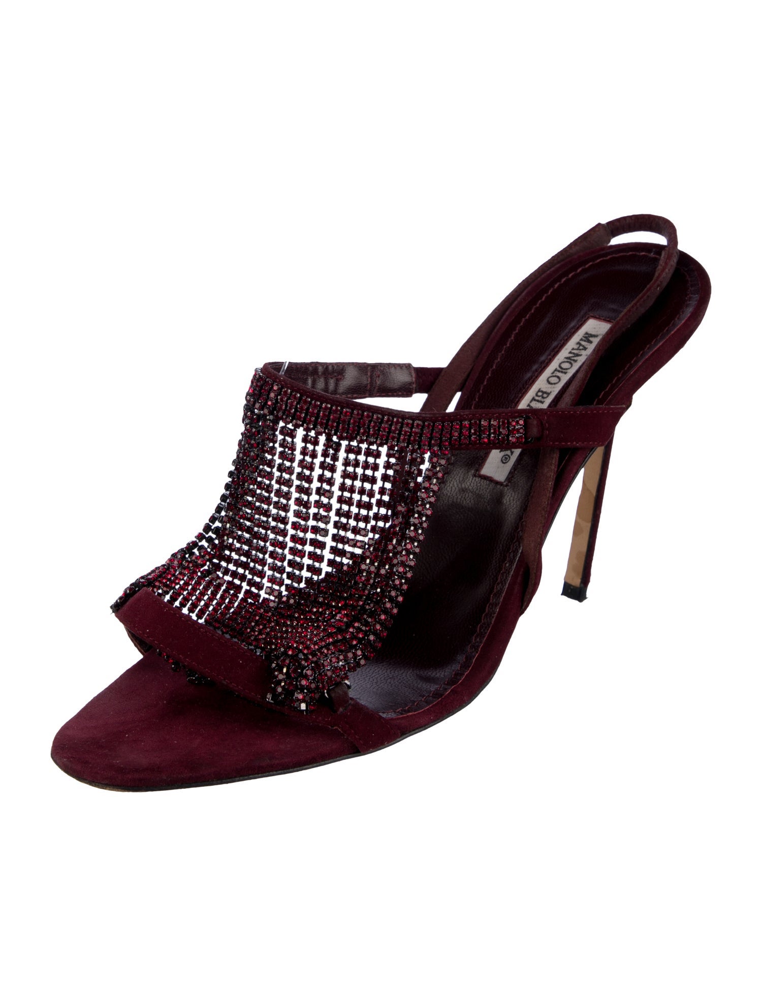 Manolo Blahnik Suede Crystal Embellishments Slingback Sandals