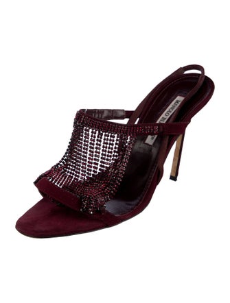 Manolo Blahnik Suede Crystal Embellishments Slingback Sandals