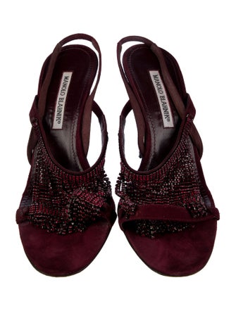 Manolo Blahnik Suede Crystal Embellishments Slingback Sandals