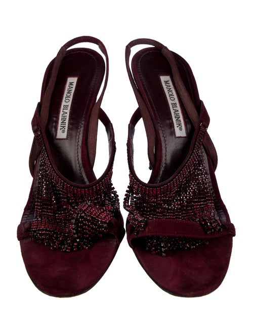 Manolo Blahnik Suede Crystal Embellishments Slingback Sandals