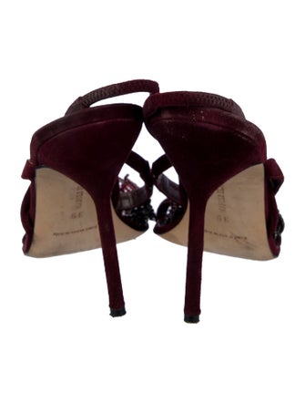 Manolo Blahnik Suede Crystal Embellishments Slingback Sandals