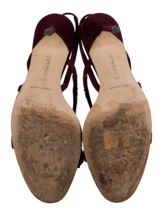 Manolo Blahnik Suede Crystal Embellishments Slingback Sandals