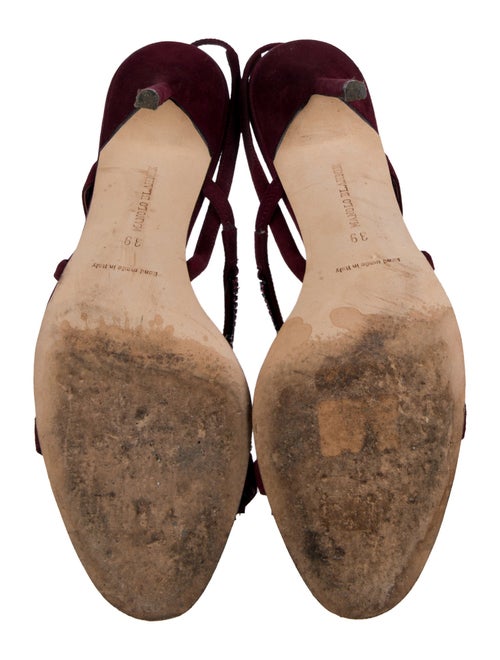 Manolo Blahnik Suede Crystal Embellishments Slingback Sandals