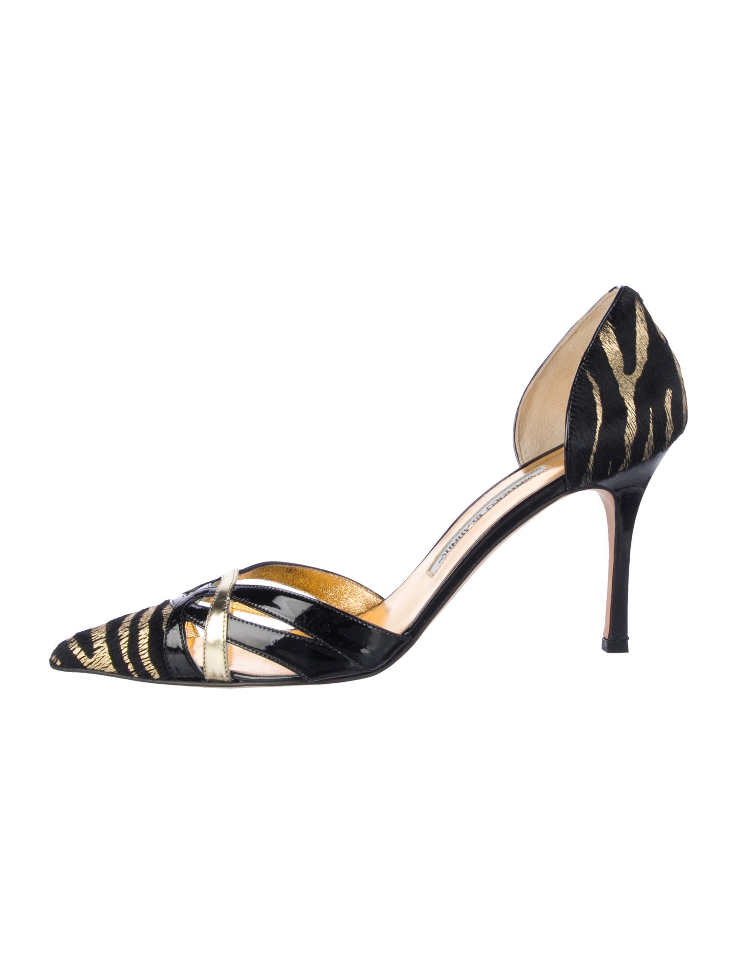 Manolo Blahnik Patent Leather Animal Print D'Orsay Pumps