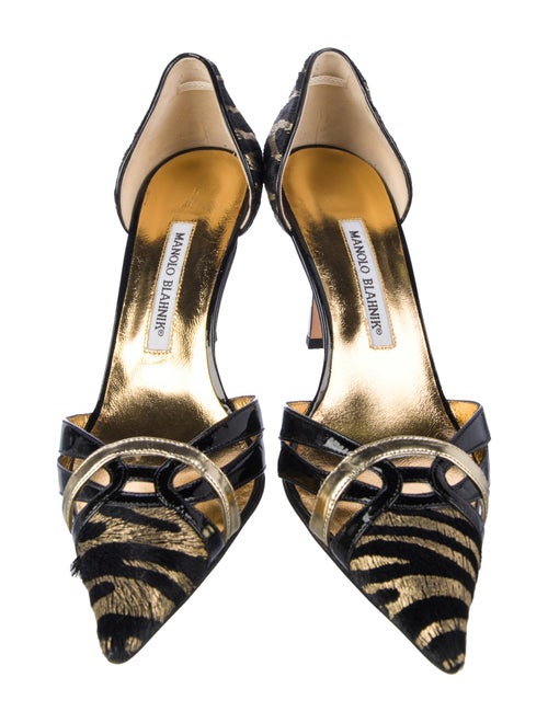 Manolo Blahnik Patent Leather Animal Print D'Orsay Pumps