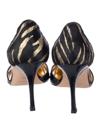 Manolo Blahnik Patent Leather Animal Print D'Orsay Pumps