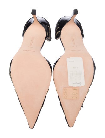 Manolo Blahnik Patent Leather Animal Print D'Orsay Pumps