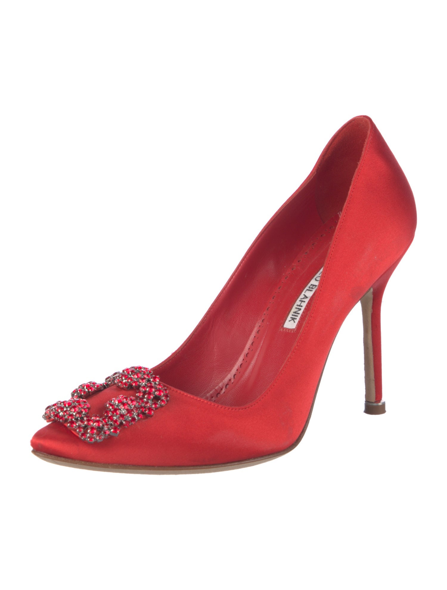 Manolo Blahnik Satin Crystal Embellishments Pumps