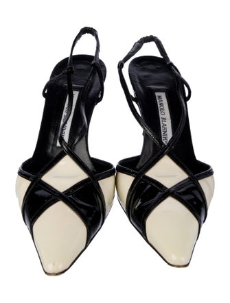 Manolo Blahnik Patent Leather Colorblock Pattern Slingback Pumps