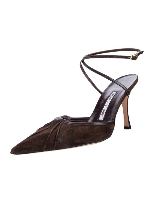 Manolo Blahnik Suede Keyhole Accent Slingback Pumps