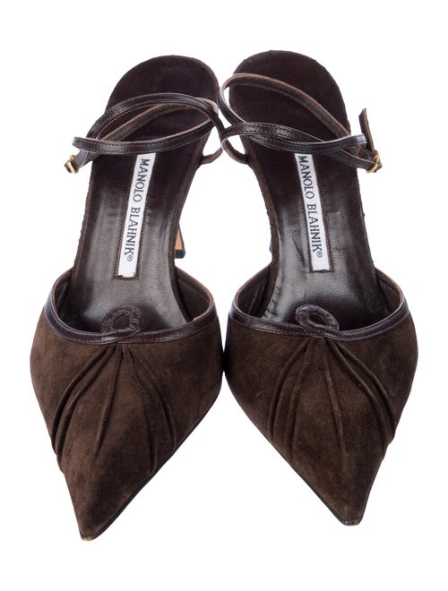 Manolo Blahnik Suede Keyhole Accent Slingback Pumps