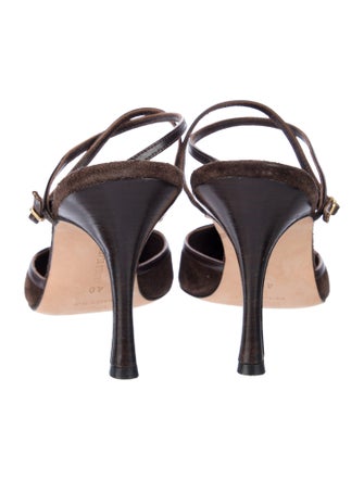 Manolo Blahnik Suede Keyhole Accent Slingback Pumps