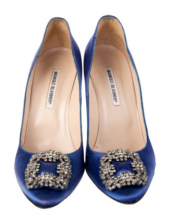 Manolo Blahnik Satin Crystal Embellishments Pumps
