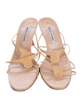 Manolo Blahnik Leather Leather Trim Embellishment Slides