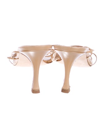 Manolo Blahnik Leather Leather Trim Embellishment Slides