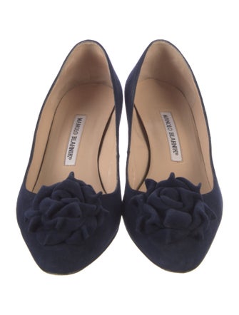 Manolo Blahnik Suede Ruffle Embellishment Pumps