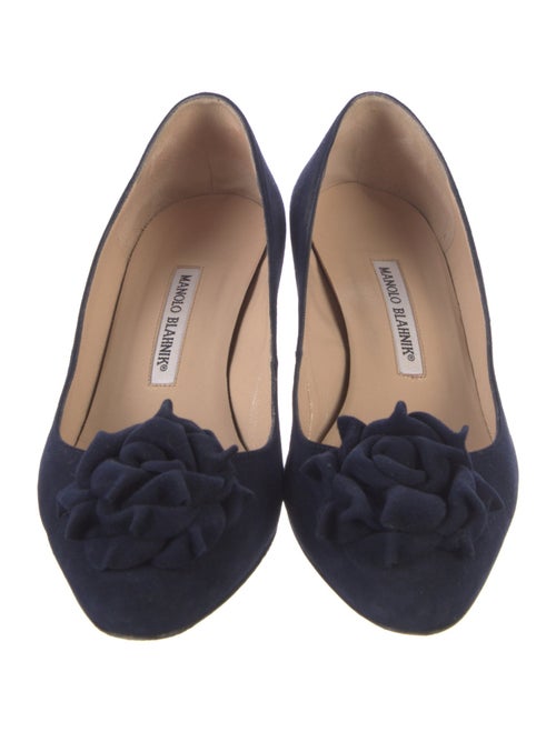 Manolo Blahnik Suede Ruffle Embellishment Pumps