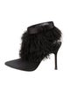 Manolo Blahnik Satin Feather Trim Mules