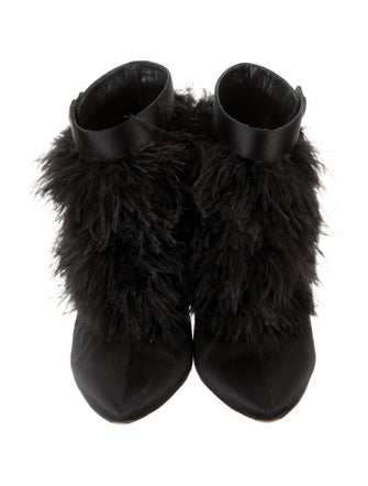 Manolo Blahnik Satin Feather Trim Mules