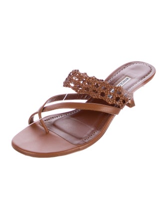 Manolo Blahnik Leather Braided Accents Slides