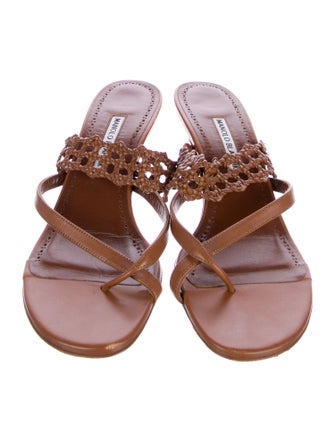 Manolo Blahnik Leather Braided Accents Slides