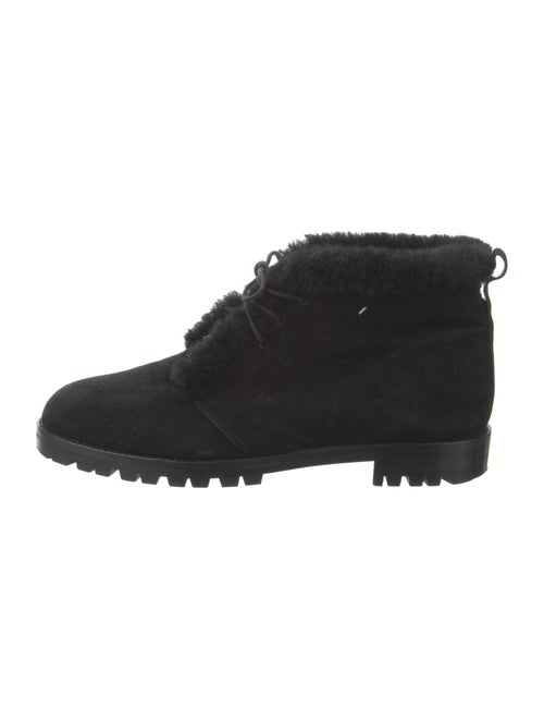 Manolo Blahnik Suede Faux Fur Trim Lace-Up Boots