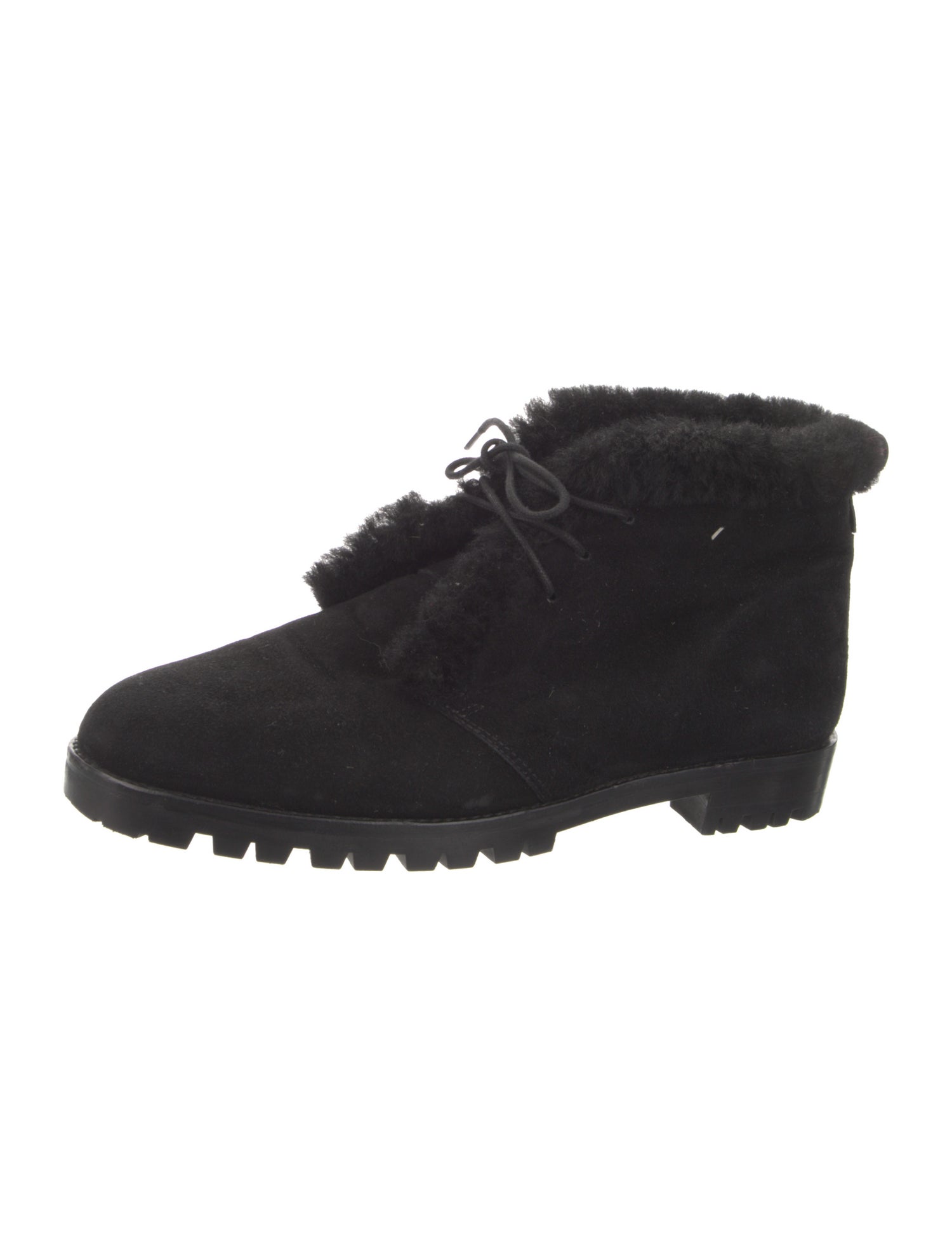 Manolo Blahnik Suede Faux Fur Trim Lace-Up Boots
