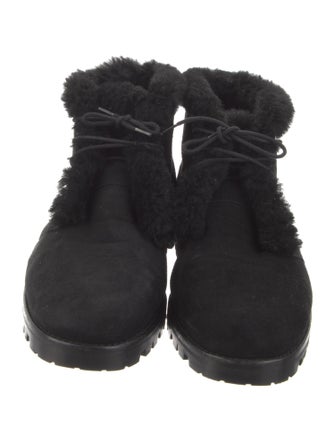 Manolo Blahnik Suede Faux Fur Trim Lace-Up Boots