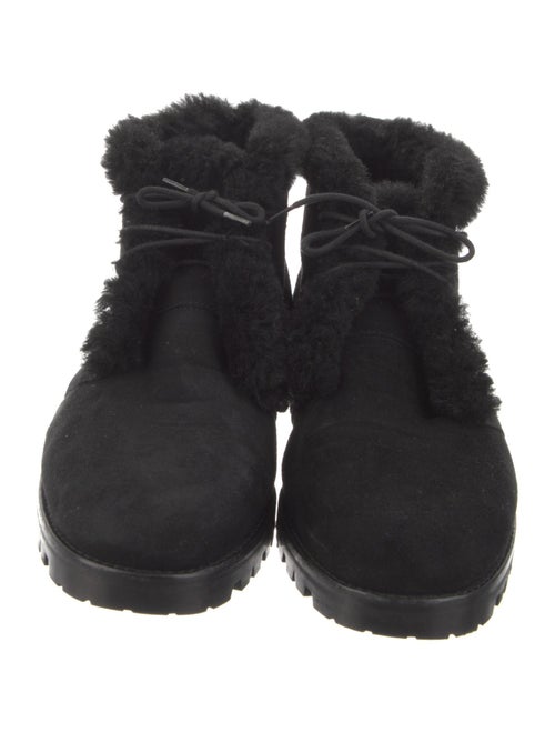 Manolo Blahnik Suede Faux Fur Trim Lace-Up Boots