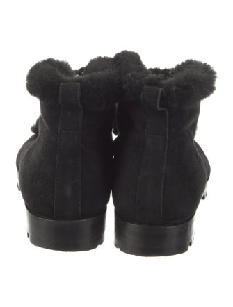 Manolo Blahnik Suede Faux Fur Trim Lace-Up Boots