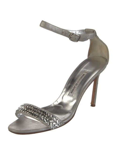 Manolo Blahnik Patent Leather Crystal Embellishments Sandals