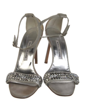 Manolo Blahnik Patent Leather Crystal Embellishments Sandals
