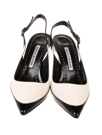 Manolo Blahnik Patent Leather Colorblock Pattern Slingback Pumps