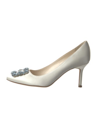 Manolo Blahnik Satin Crystal Embellishments Pumps