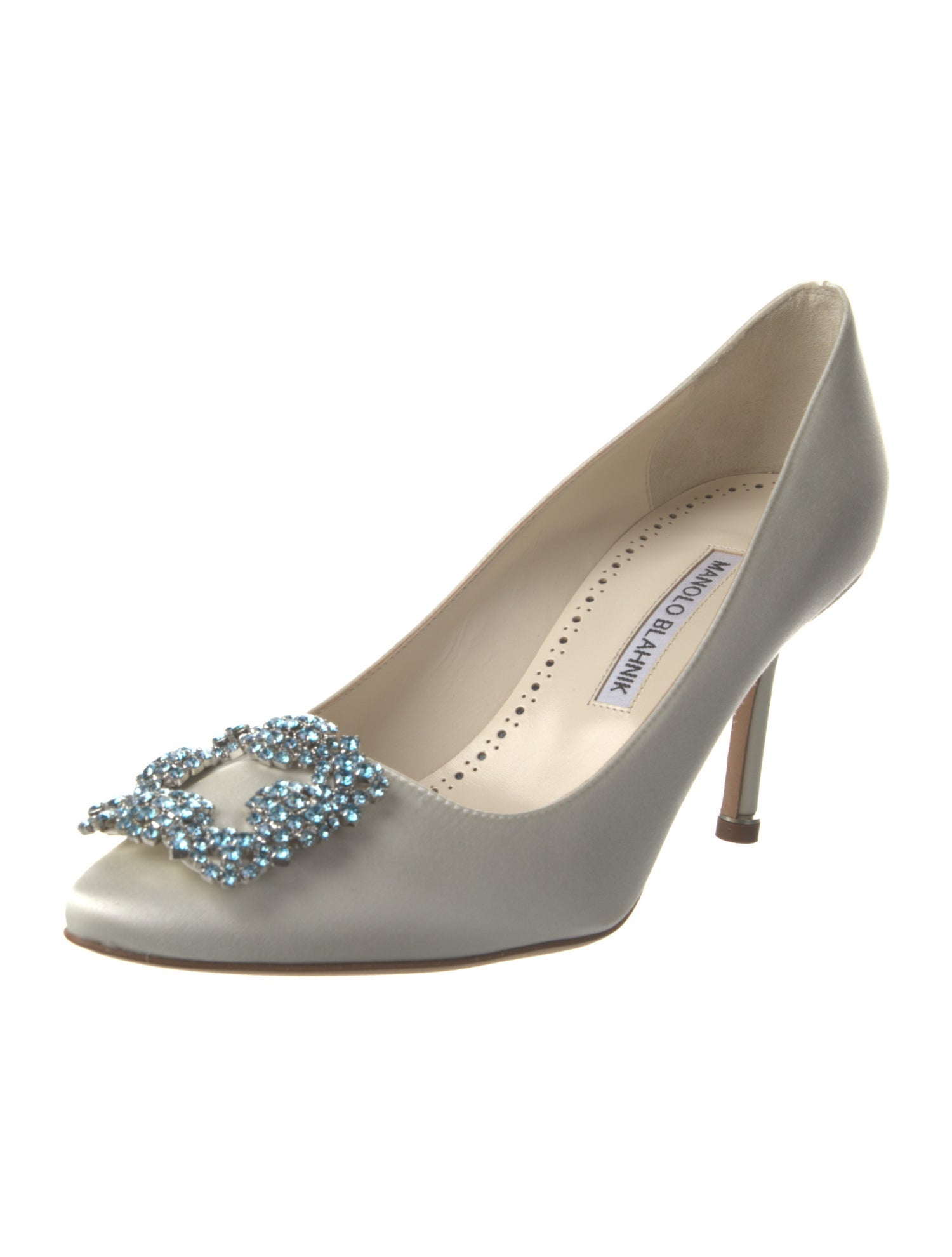 Manolo Blahnik Satin Crystal Embellishments Pumps