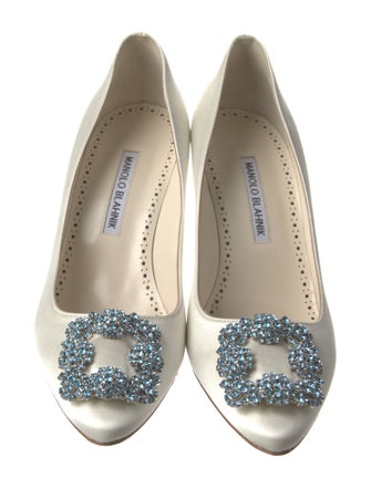 Manolo Blahnik Satin Crystal Embellishments Pumps