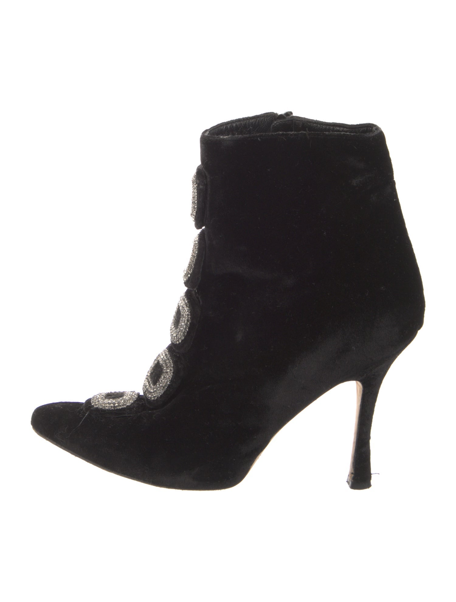Manolo Blahnik Velvet Crystal Embellishments Lace-Up Boots