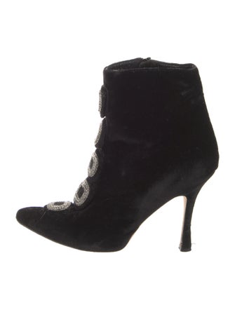 Manolo Blahnik Velvet Crystal Embellishments Lace-Up Boots