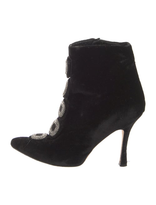 Manolo Blahnik Velvet Crystal Embellishments Lace-Up Boots