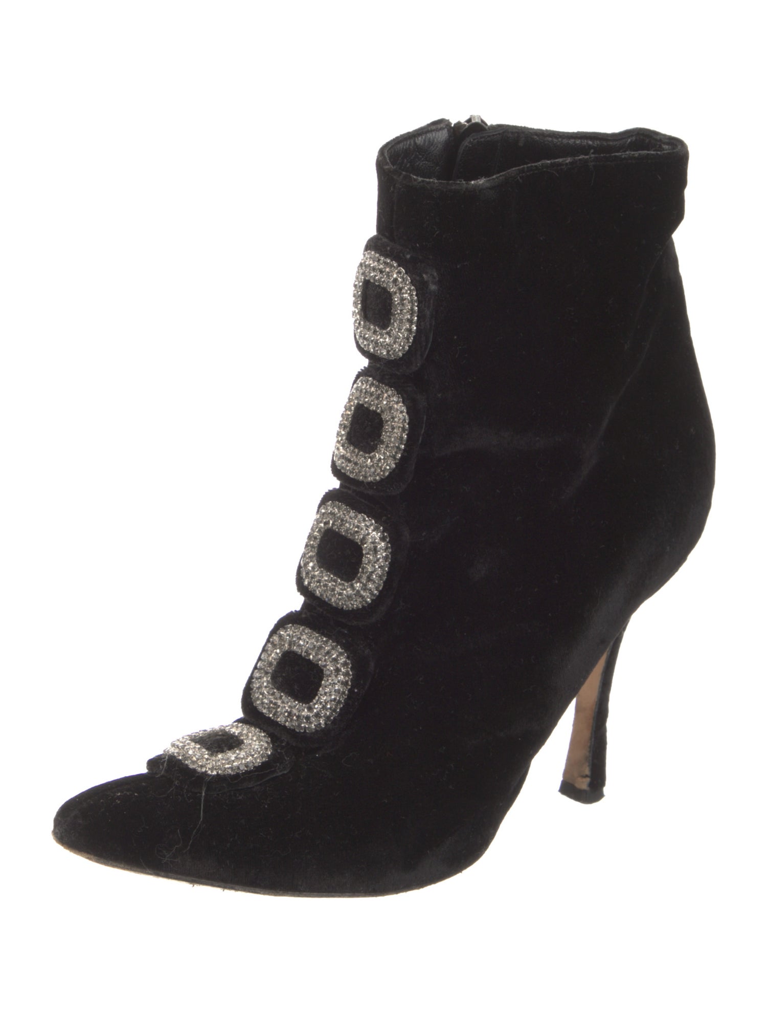 Manolo Blahnik Velvet Crystal Embellishments Lace-Up Boots