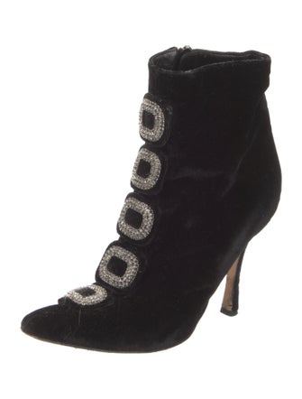 Manolo Blahnik Velvet Crystal Embellishments Lace-Up Boots