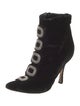 Manolo Blahnik Velvet Crystal Embellishments Lace-Up Boots