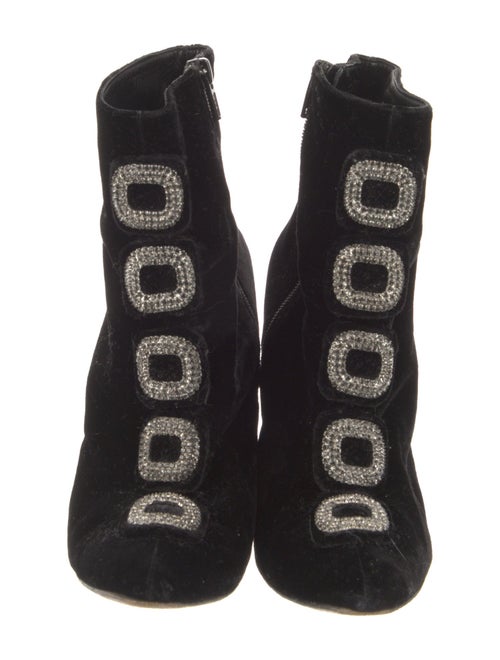 Manolo Blahnik Velvet Crystal Embellishments Lace-Up Boots