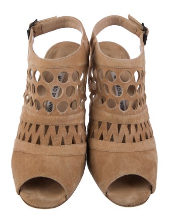 Manolo Blahnik Suede Lasercut Accents Slingback Sandals
