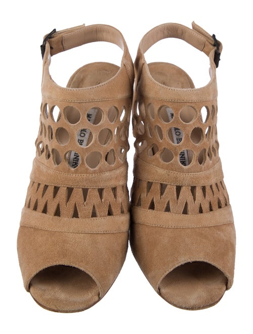 Manolo Blahnik Suede Lasercut Accents Slingback Sandals