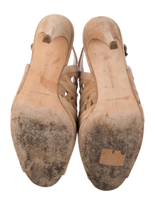 Manolo Blahnik Suede Lasercut Accents Slingback Sandals