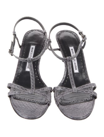 Manolo Blahnik Snakeskin T-Strap Sandals