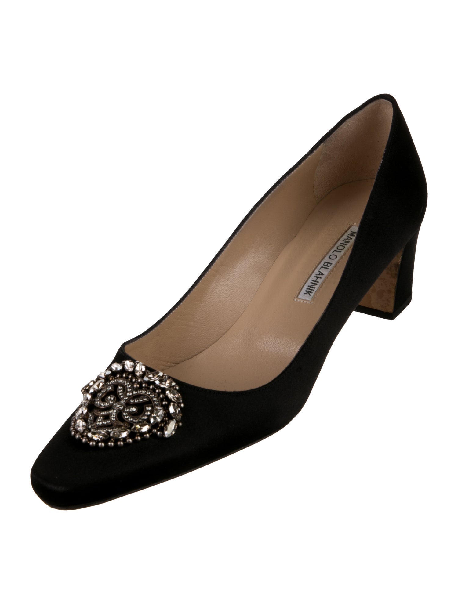 Manolo Blahnik Satin Crystal Embellishments Pumps