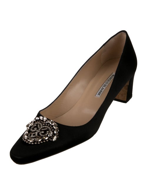 Manolo Blahnik Satin Crystal Embellishments Pumps