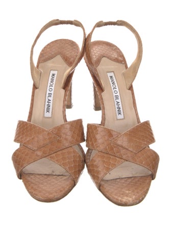Manolo Blahnik Snakeskin Animal Print Slingback Sandals